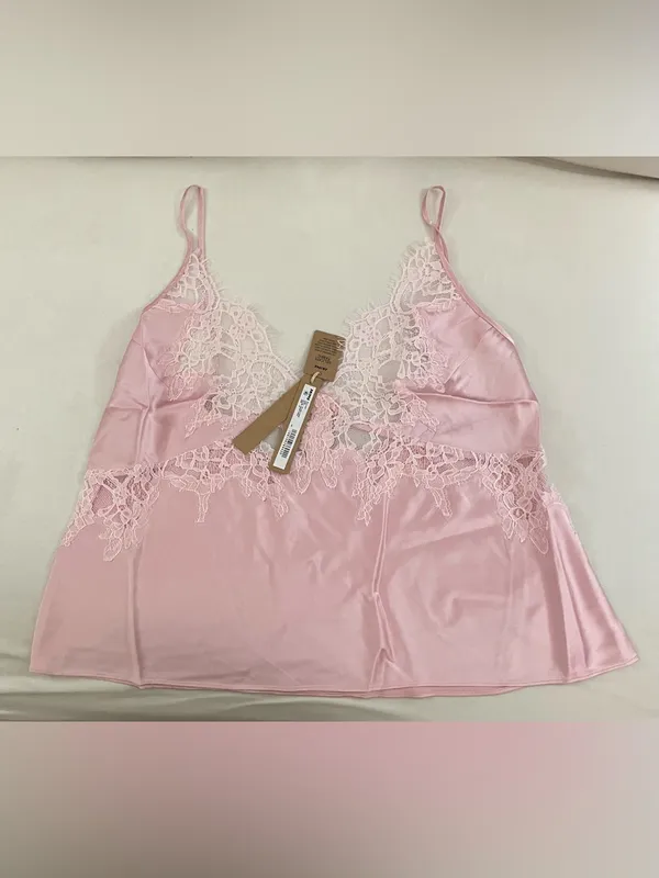 Skims SILK Lace-Trim Pink Cami Top Peony Tonal Size M NWT ( top only) - Image 4
