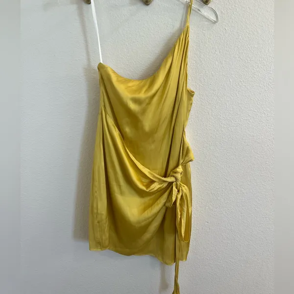 NWT Lovers + Friends Karen Mini Dress Yellow Gold Satin Wrap Dress Small Revolve - Image 6