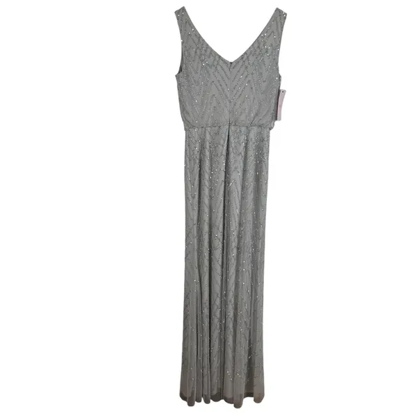 BHLDN NWT Light‎ Gray Chevron Beaded Gown Size 2 - Image 4