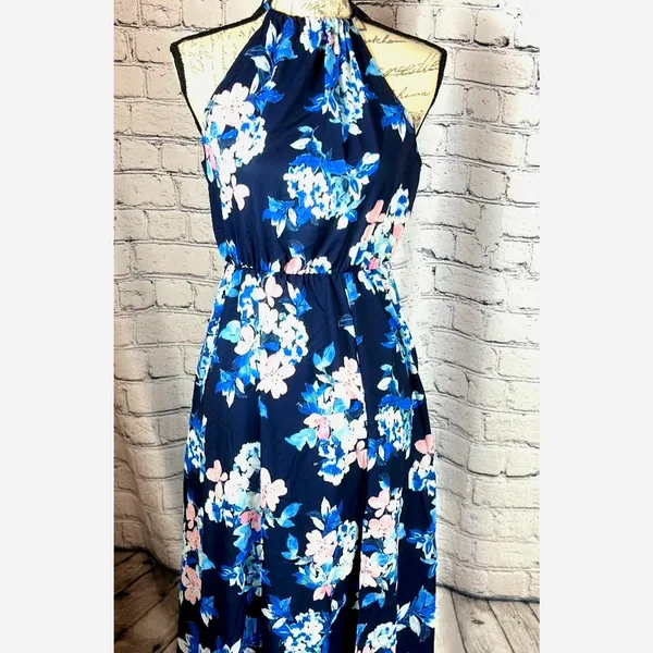 Floral Halter Neck Split Maxi Dress In Navy By Miss Floral L - Image 9