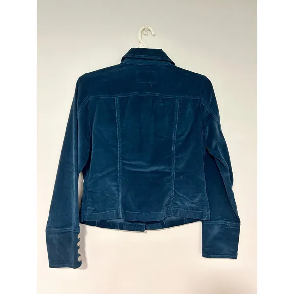 AMI Women Teal Blue Corduroy Trucker‎ Jacket Small Button Front Utility Coat S - Image 4