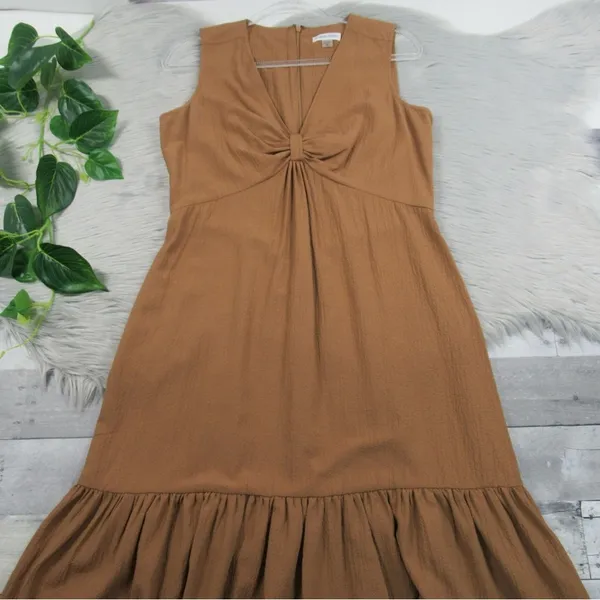 CALVIN KLEIN Gauze Knot Front Sleeveless Midi Dress In Luggage Women's Size 10 - Image 4