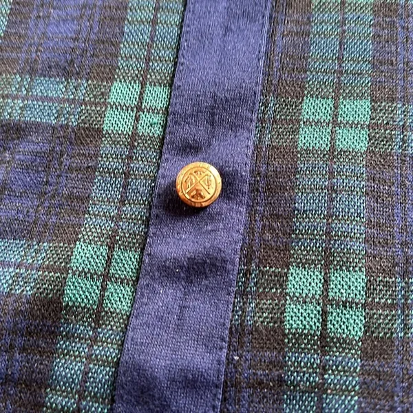 Vintage Navy & Green Plaid Pullover Preppy Sweater Collared - Image 3