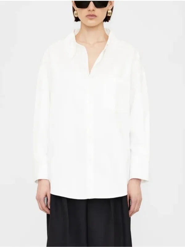 Anine Bing Mika Button Down Shirt XXS White Oversized Capsule Clean Chic Classic - Image 2