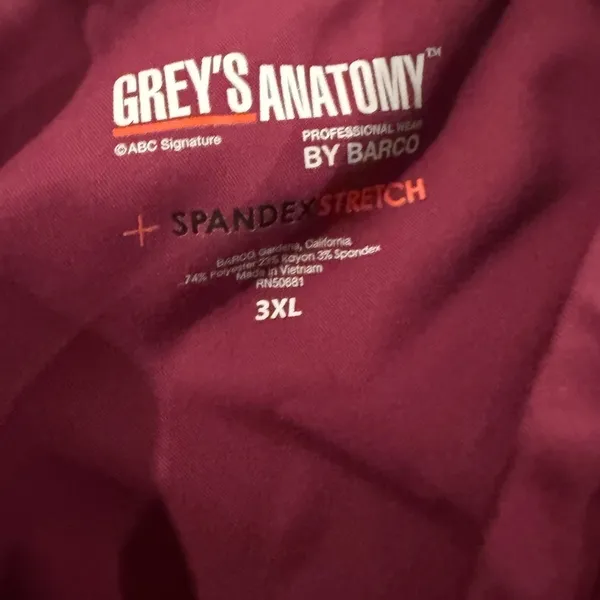 Grey’s Anatomy + Spandex Stretch Maroon Scrub Top Size 3XL. By Barco. - Image 6