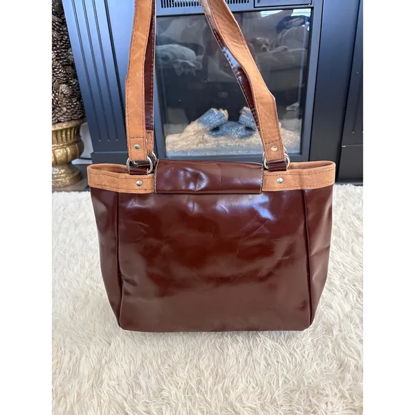 Brown Tote‎ Bag Purse Shoulder Bag Vintage Style Flap Over Closure Work School - Image 6