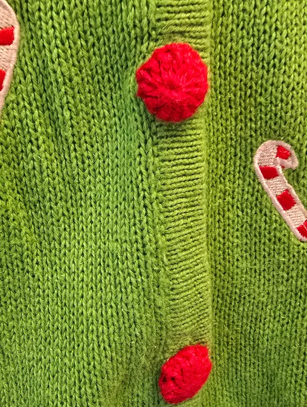 {L} Vintage Christmas Santa Claus Knit Sweater Cardigan Embroidered Embellished - Image 8