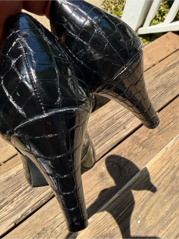 Sam & Libby Black Croc Embossed Mary Jane Pumps Womens 8M Block Heel Shoes - Image 12