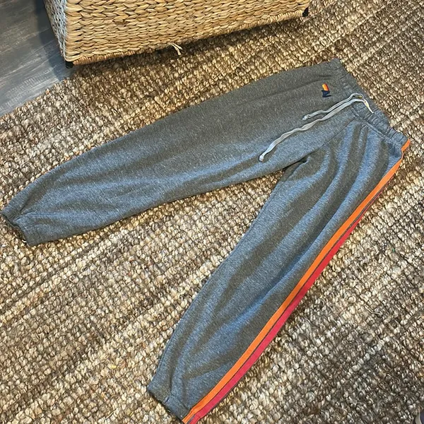 AVIATOR NATION 5 Stripe Sweatpant in Heather Grey & Yellow Purple - Image 3