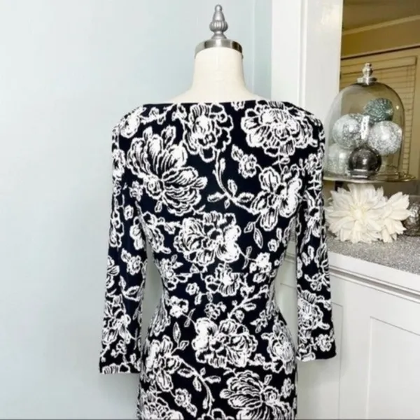 Ralph Lauren Floral Ruched Sheath Dress Black & White 2 XS - Image 6