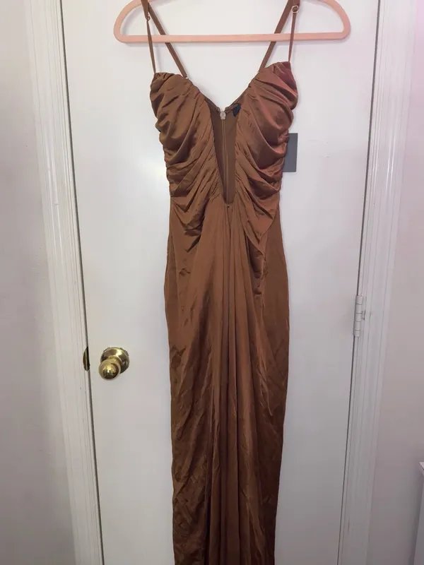 JLUXLABEL Tan Auric Deep Plunge Maxi Dress - Image 4