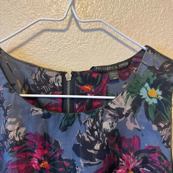 Felicity & Coco Nordstrom Blue Floral Fit & Flare Dress XS - Image 3