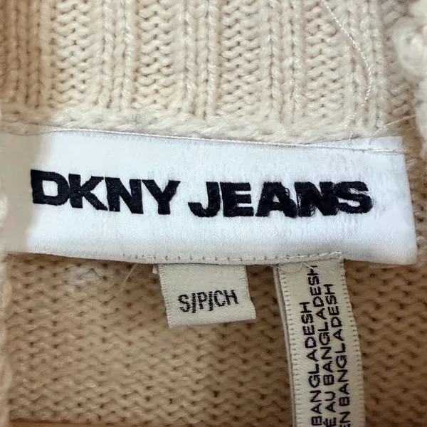 DKNY Jeans Womens Cream Mock Neck Logo Pullover Sweater Size Small - Image 4
