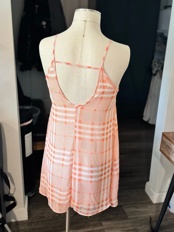 LUSH Vintage Vibe Peach Plaid Cami Slip Dress Size Small - Image 9