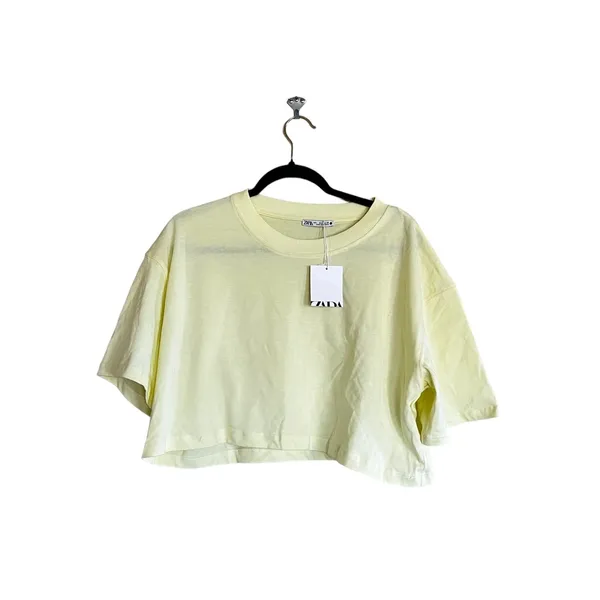 NWT ZARA LIME GREEN RELAXED FIT CROPPED TOP LARGE Butter Yellow - Image 10