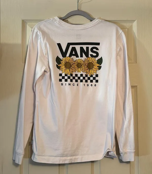 Vans White sunflower long sleeve size m(fits like small) - Image 2