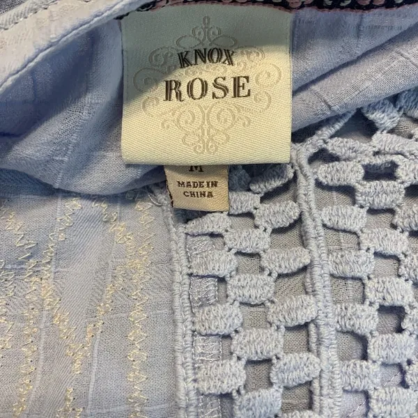 Knox Rose Womens Size Medium Blue Embroidered V Neck Lagenlook Tiered Dress - Image 4