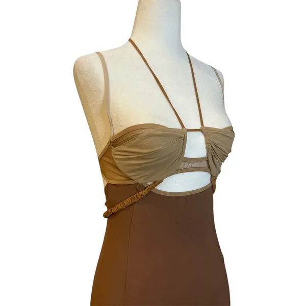 Nensi Dojaka Draped Double Bra Mini Dress in Caramel & Sable Small New Womens - Image 7