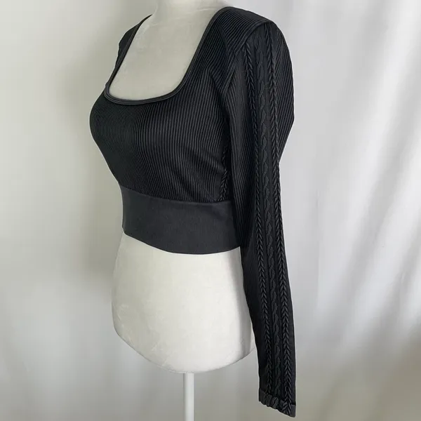 Aerie New Offline Seamless Square Neck Cable Long Sleeve Crop Top Size Large - Image 7