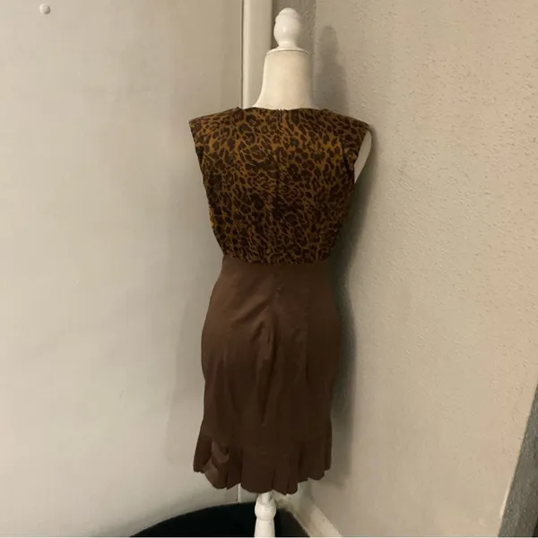 XOXO Brown Cowl Neck Cheetah Print Dress 5/6 Mobwife Coquette Girl Retrogirl Y2K - Image 2
