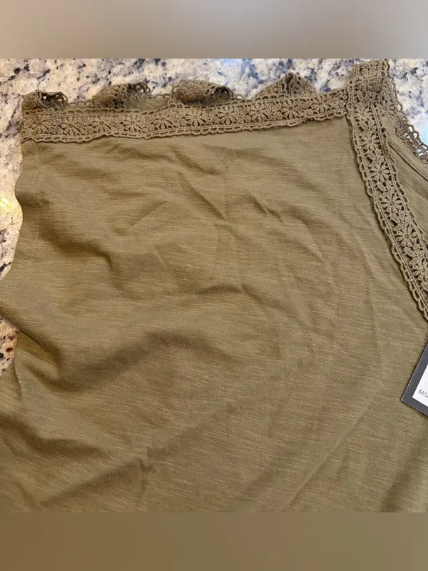 Verve Ami Olive Green Crochet Trim Short Sleeve Top - Image 3