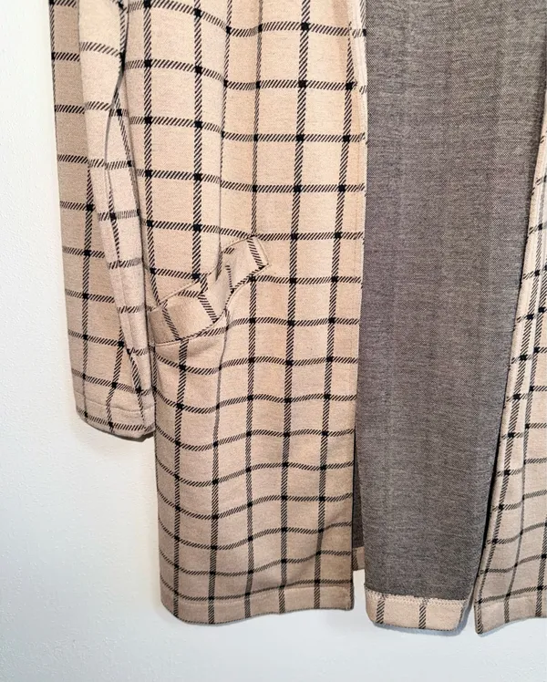 Maurices Plaid Duster Blazer Tan & Black Open Front Collared - Image 5