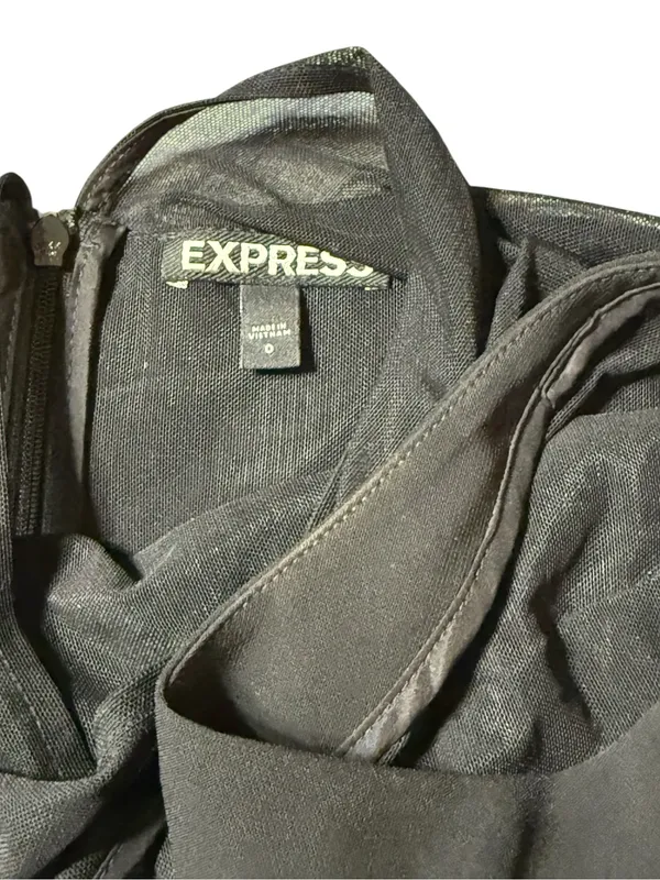 Express Size 0 Black Dress Mesh Illusion Neckline Overlay Sleeveless Cocktail - Image 3