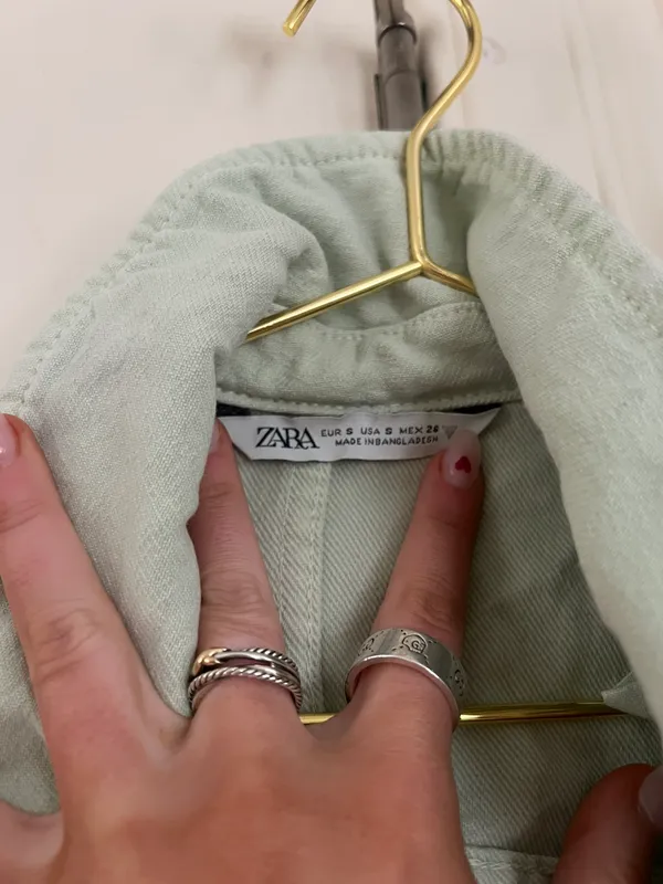 ZARA Light Green Denim Jacket - Image 4