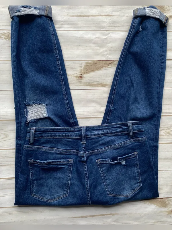 Vervet denim dark wash stretch cuffed slim straight jeans distressed fall winter - Image 4