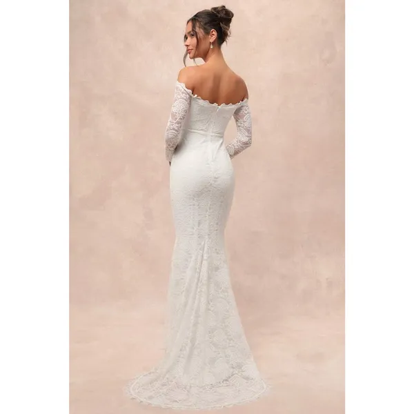 NWT Lulus Beloved Promise White Lace Off-the-Shoulder Mermaid Dress Bridal Sz M - Image 3