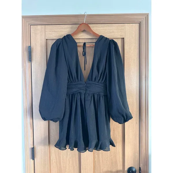 NWT NBD Revolve Anya Mini Puff Sleeve Dress in Black Metallic Women’s size Small - Image 6