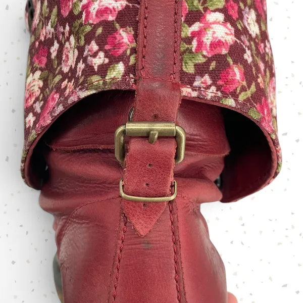 Dr. Martens Triumph Boots Red Oxblood Leather Pirate Fold Down Floral Boots US 9 - Image 9