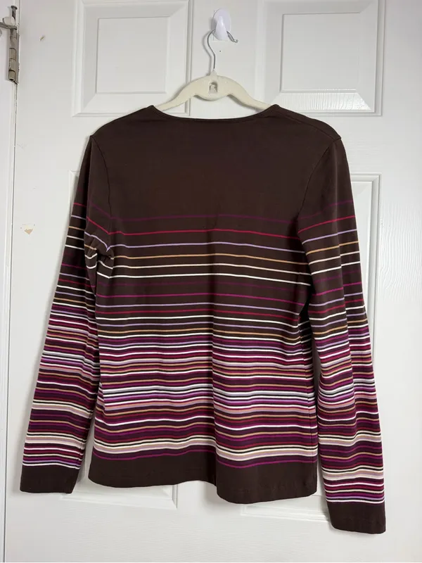 croft & barrow Brown Long-Sleeve Striped Tee with Pink Accents - Image 3