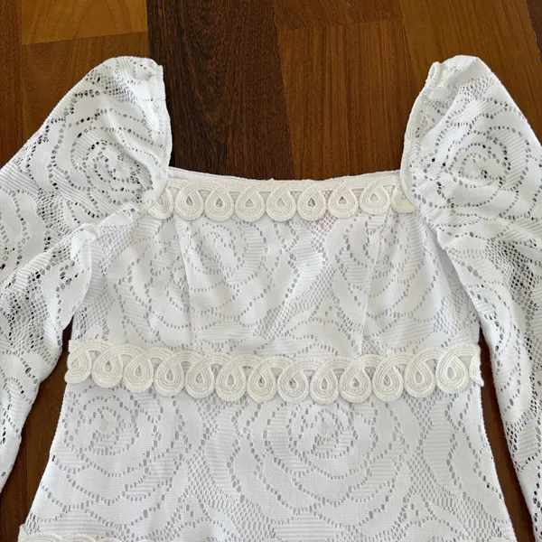 Lilly Pulitzer White Lace Puff Long Sleeve Mini Dress - Image 2