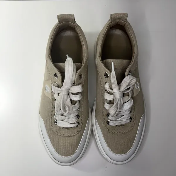 Christian Loubiton Simplerui Flat Beige Bianco Platform Canvas Low Top Sneaker - Image 2