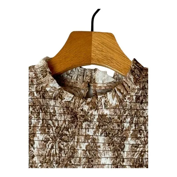 Bec + Bridge Brown And Ivory Cotton Smocked Toile Print Gloria Mini Dress Size 2 - Image 7