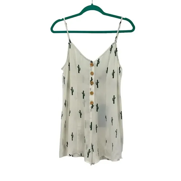 Show Me Your Mumu Remy Romper White‎ Green Cactus Print Button Size Small - Image 3