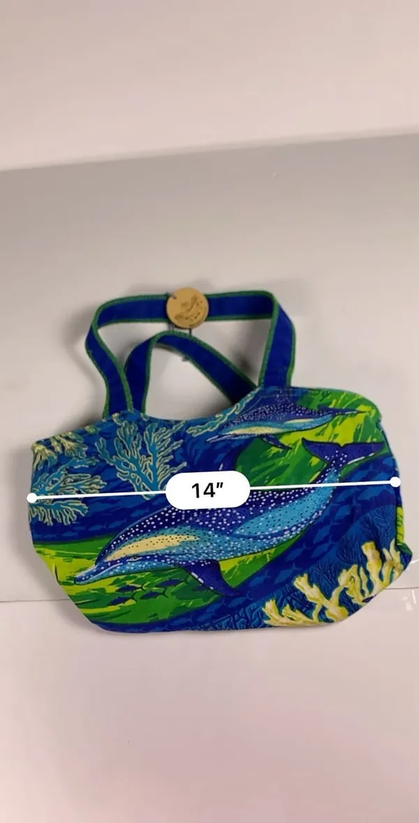 Guy Harvey Dolphin Sequin Tote Bag Blue Green Beach Resort Ocean Coral 14x10 - Image 13