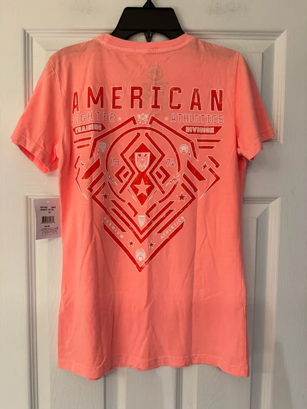 American Fighter Brimley Women's Coral Peach Graphic Cotton Tee Size XS - Image 3