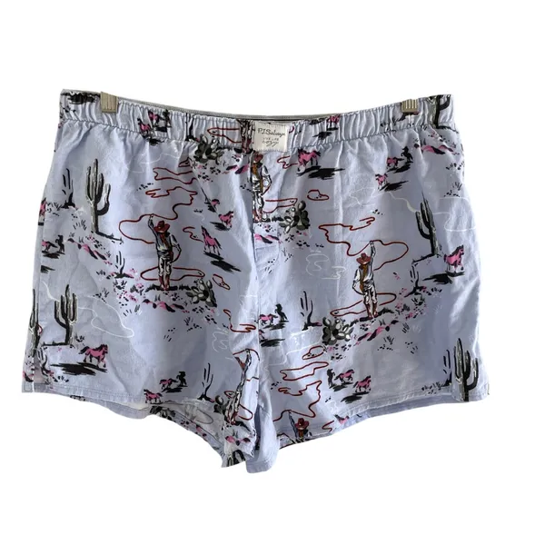 PJ Salvage Western Cowboy Horse Flannel Pajama Boxer Shorts Blue L - Image 2