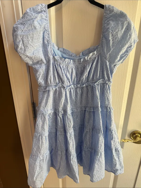 Altar'd State Light Blue Eyelet Puff Sleeve Dress - Image 2