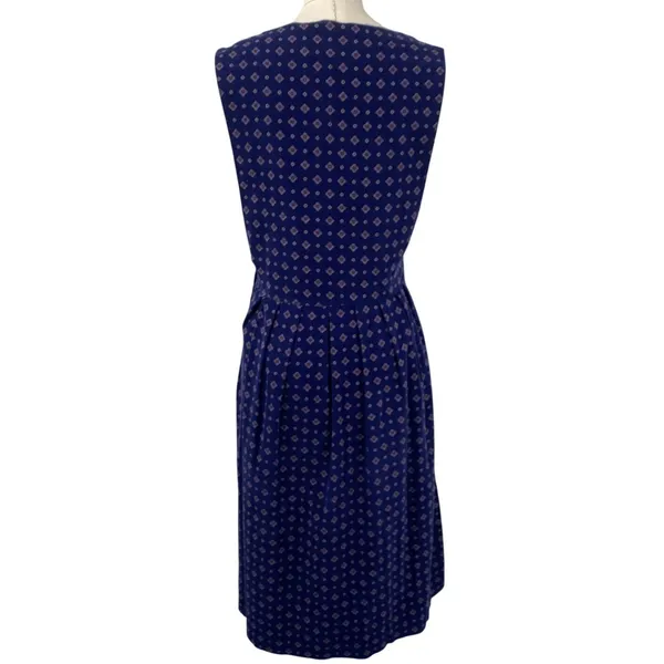 Vintage 90s American Eagle Corduroy Midi Dress Pinafore Pleated Printed Navy S - Image 5