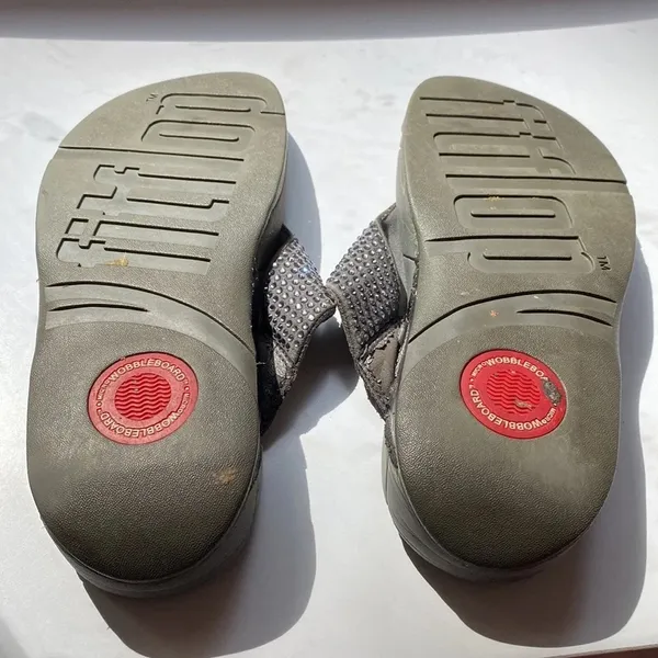FitFlop Lulu‎ Rhinestone Thongs Flip Flops Gray Graphite Comfort Sandals Summer - Image 3