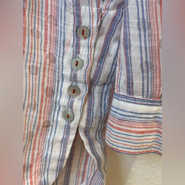 Maeve Anthropologie Breckenridge Striped‎ Polka Dot Button Boho Shirt Size S - Image 7