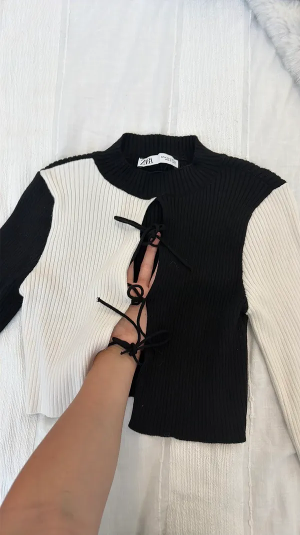 Zara white and black crop sweater - Image 3