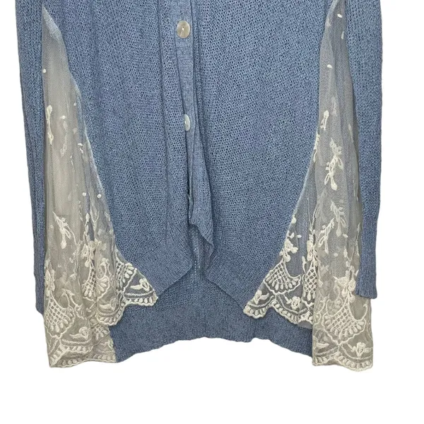 Altar'd State Cardigan Sweater Size Small Blue With White‎ Floral Lace Sides - Image 4