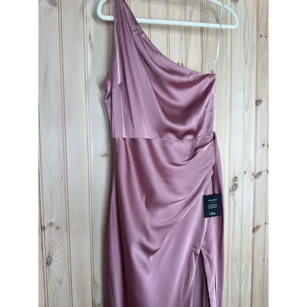Lulus Signature Elegance Rose Satin One-Shoulder Maxi Dress Banquet - Medium - Image 4