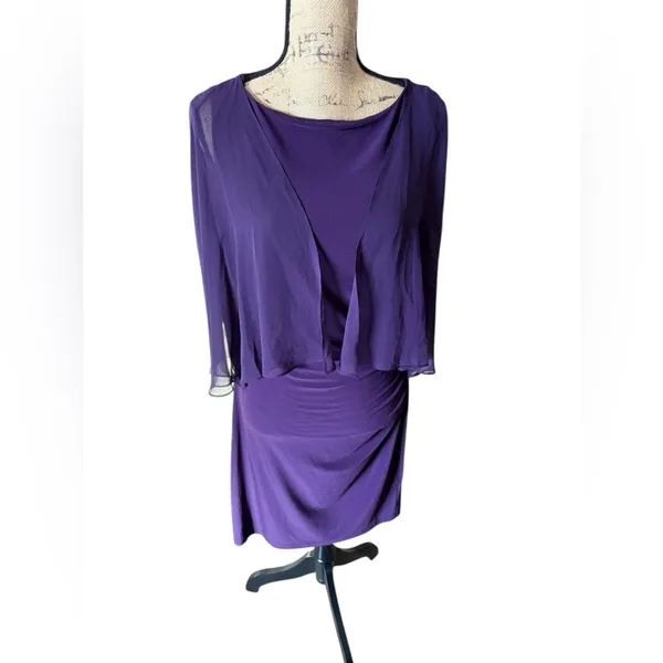 Chaps Sheer Cape Sleeveless Sheath Dress Size L - Image 2