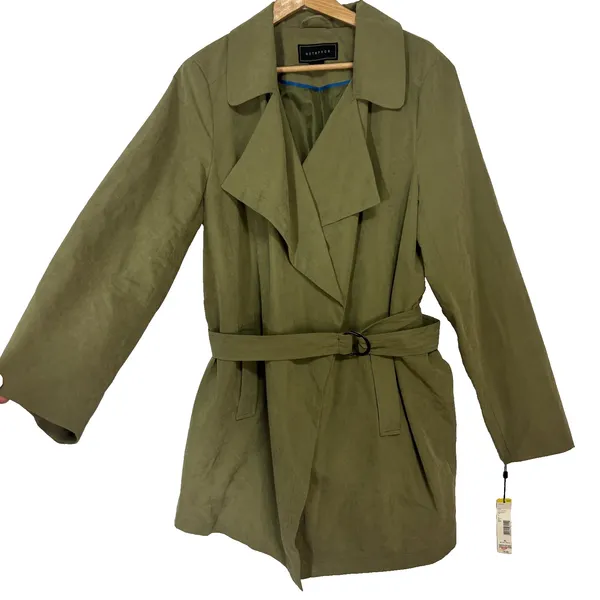 Metaphor NWT Women's Belted Trench Coat Olive‎ Green Sz XL Minimalist Neutral Utility - Image 4