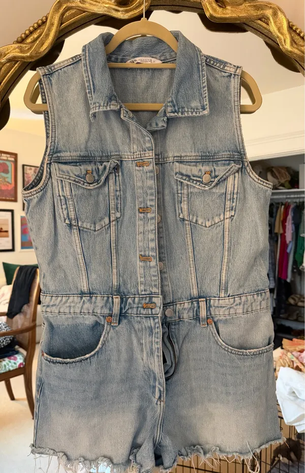 Zara Light Blue Denim Romper - Image 2